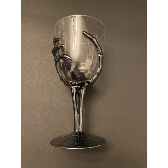 Set of 2 Metallic Silver look 3D Skeleton Hand Goblet & Cup w/ Spider Web Base - Picture 4 of 7